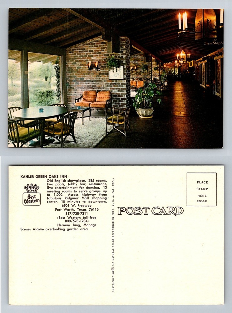 Fort Worth, TX-Texas, Kahler Green Oaks Inn Alcove Garden Area Vintage Postcard
