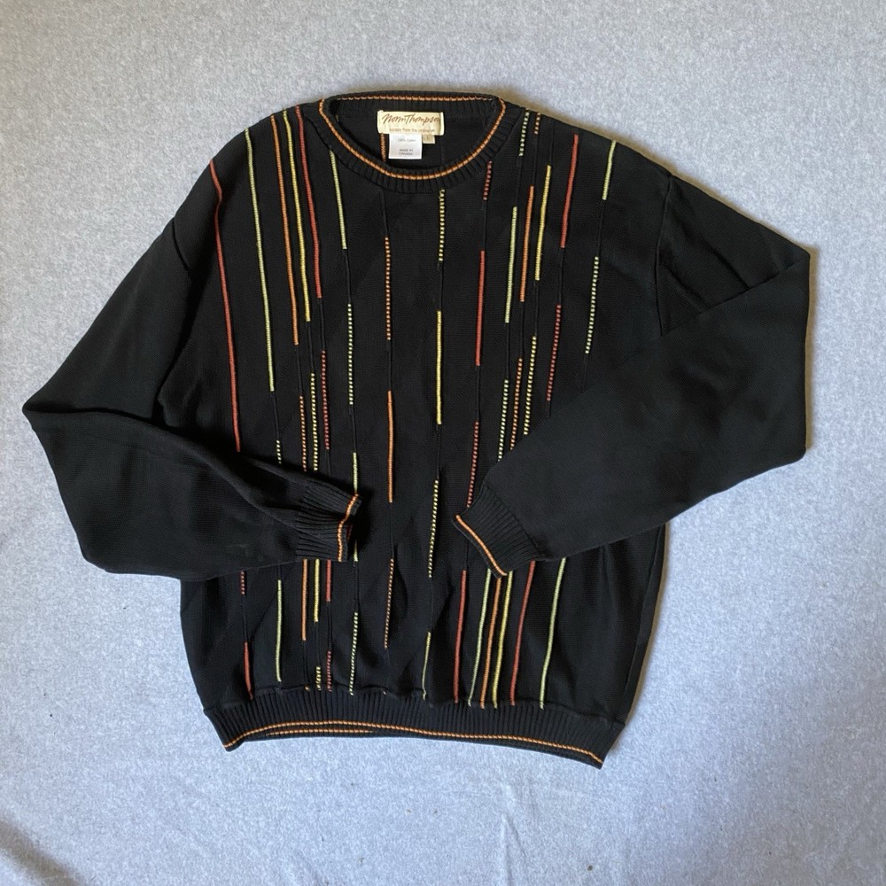 Norm Thompson Men’s Sweater Size Large Coogi Style Black Knit Retro Vintage Y2K
