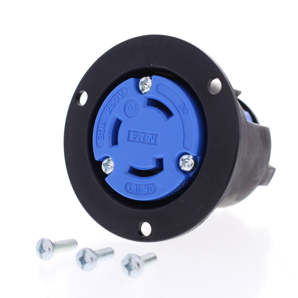Eaton Blue Twist Turn Locking Flanged Outlet L11-30R 30A 250V 3Ø 3P3W AHCL1130FO