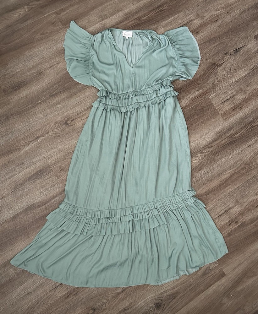 Bohme Willa Ruffle Midi Dress Seafoam Green Women's Small S Midi EUC