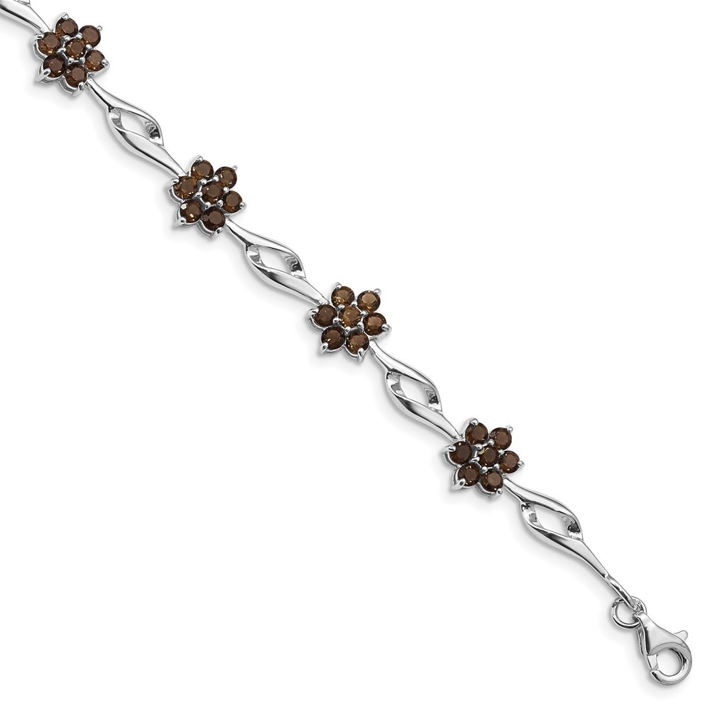 Sterling Silver Rhodium Plated Smoky Quartz Womens Bracelet 7 Inch 5.02 Grams  