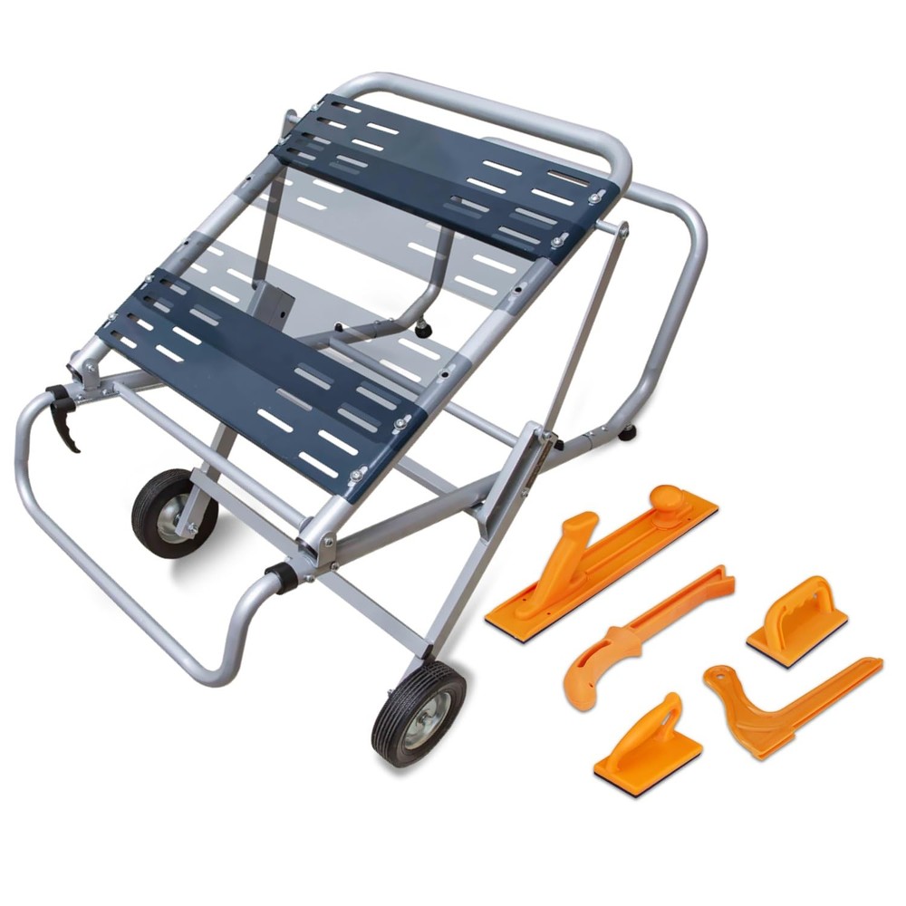 MT4009C Foldable Rolling Table Saw Stand with Adjustable Height & Push Block Set