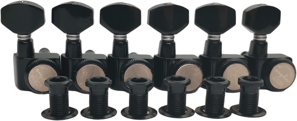 6 In-line Guitar Locking Tuners 1:18 Black Tuning Key Pegs