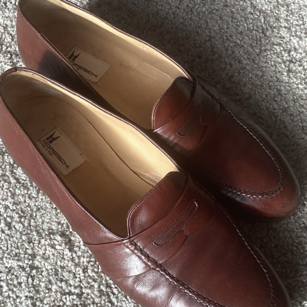 Moreschi Brown Leather Loafers Almond Toe Dress Shoes Men’s 12 M 7526