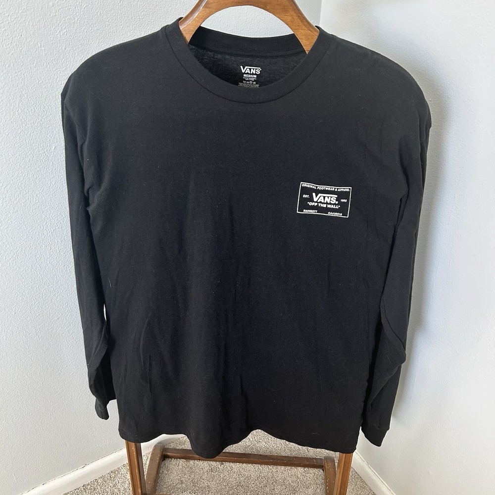 VANS Off the Wall Long Sleeve Black T-Shirt 100% Cotton Size Medium