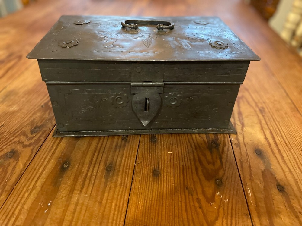 Vintage Hand Hammered Metal Box Hinged Lid Hand Crafted | Birds