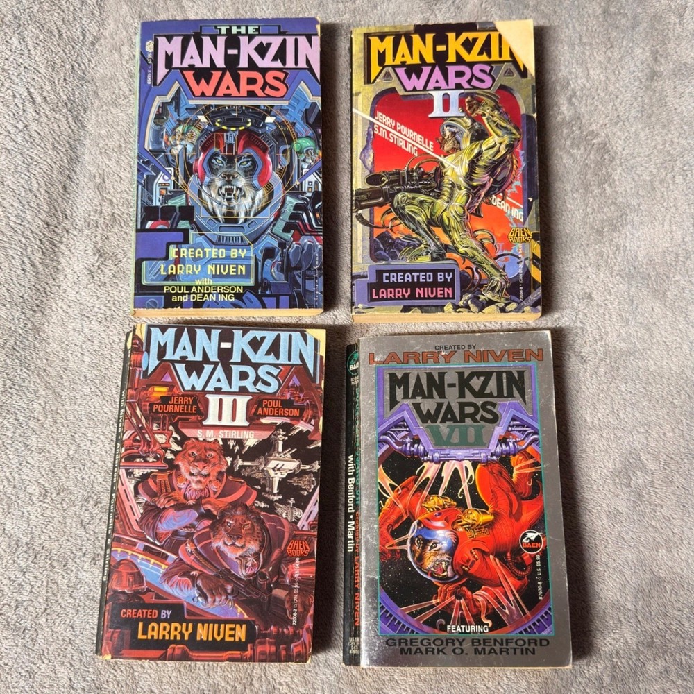 Larry Niven The Man-Kzin Wars I II III VII Baen Books Sci-Fi Paperback Lot of 4