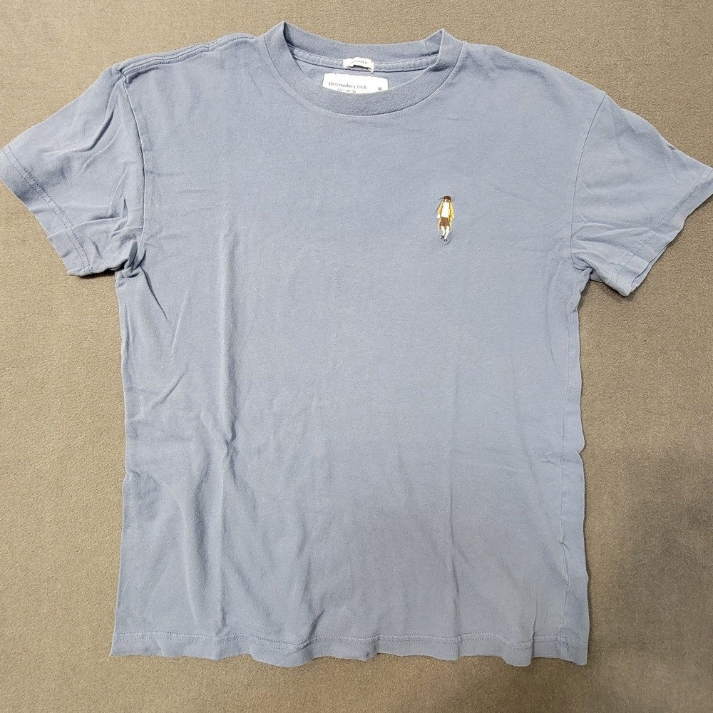 Abercrombie & Fitch Men M AF Essentials Relaxed Blue Embroidered Hiker Soft Tee