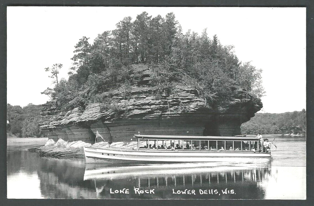LOWER WISCONSIN DELLS Lone Rock RPPC Real Photo Postcard