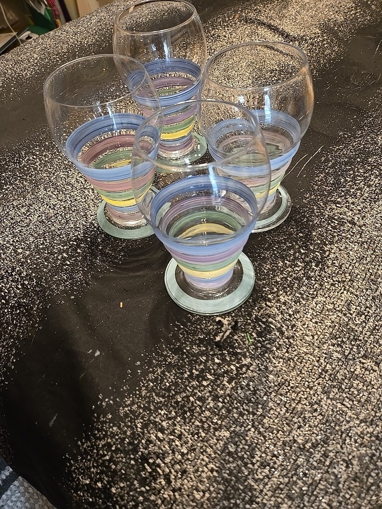 4 Gibson Pastel Candy Stripe Glassware Footed Glass Tumbler  Milkshake