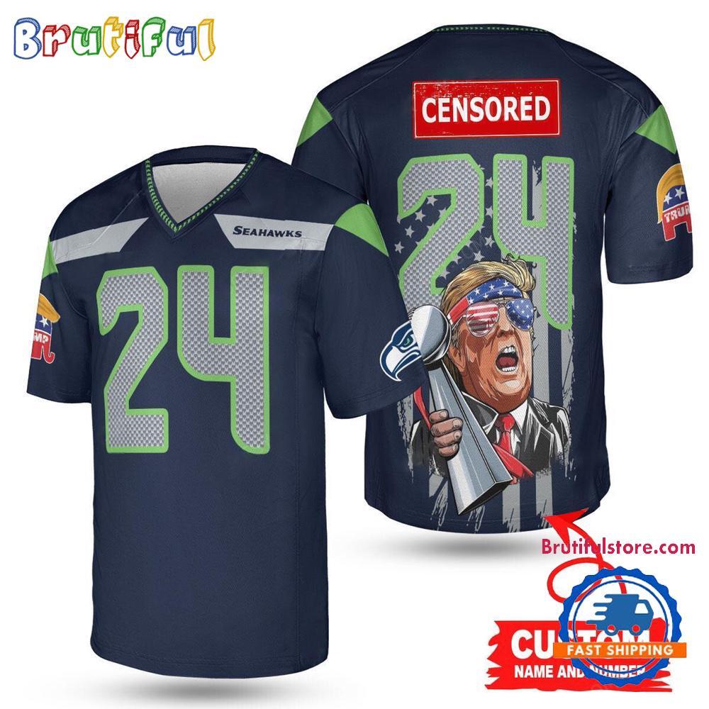 Seattle Seahawks Donald Trump Super Bowl Trophy Football Jersey