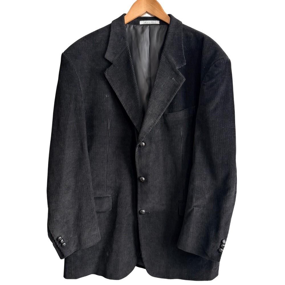 Vintage Oleg Cassini Corduroy Blazer 44L Black 3 Button Sport Coat Jacket USA