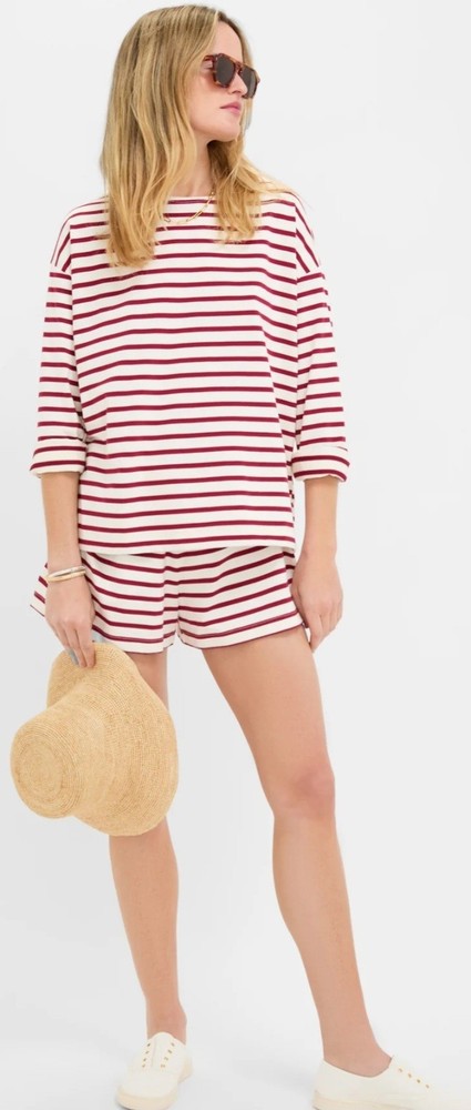 Tuckernuck Olympia Cotton Matching Set Red And Ivory Top Size L Shorts Size XXL