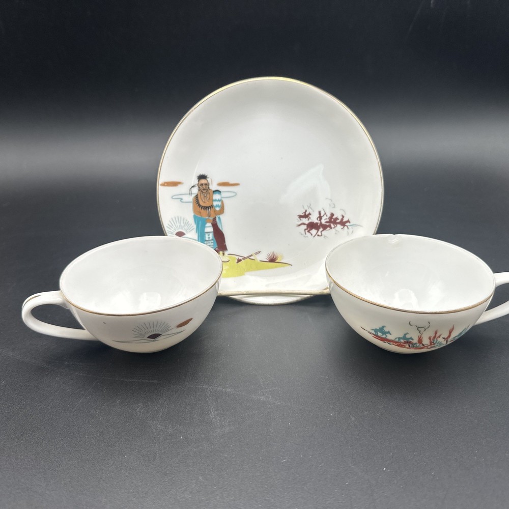 Vintage Acee Blue Eagle Knox Fine China Cup And 2 Saucers.