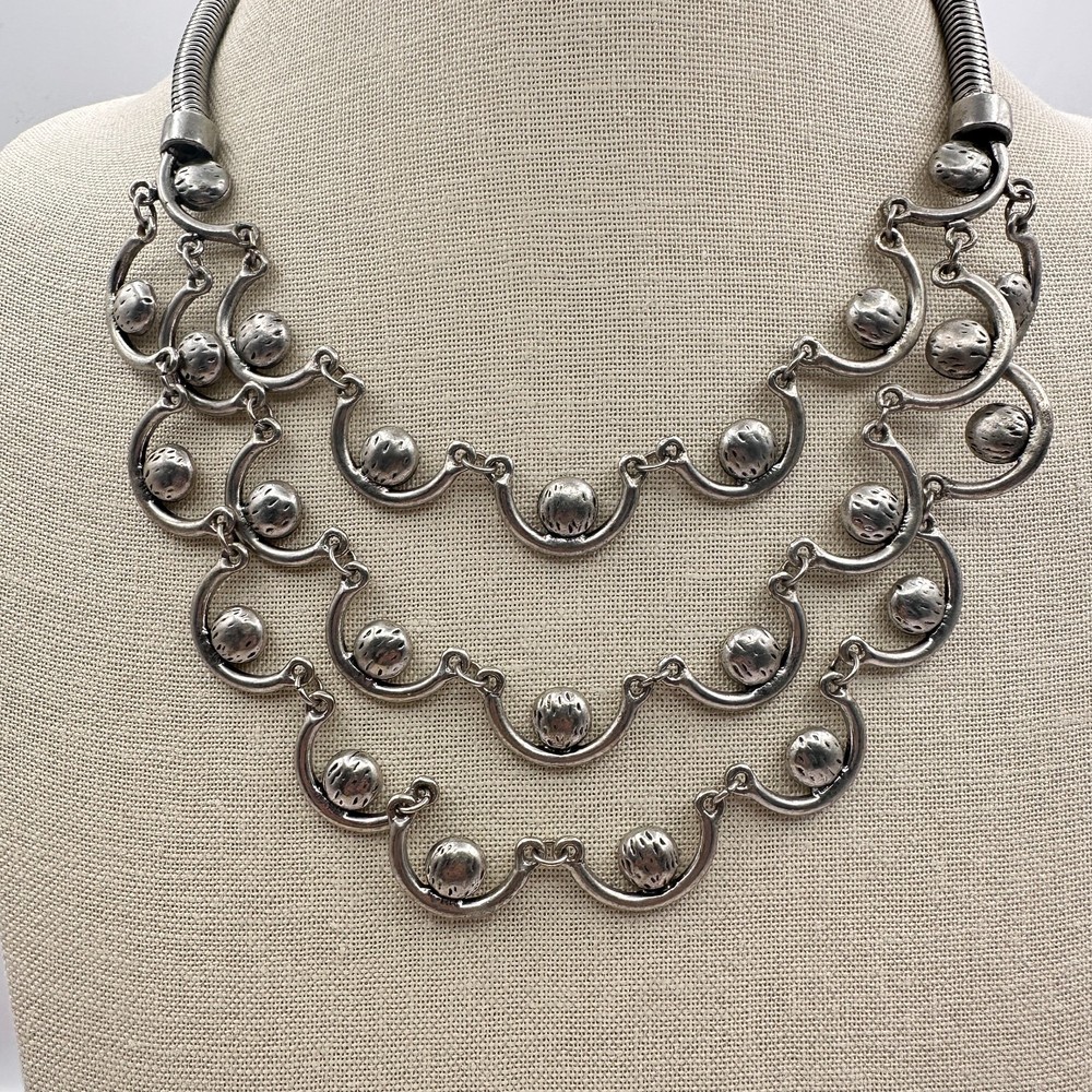 Vintage 90s Silver-Tone Imperia Necklace Ensemble Boho Beaded Women's Jewelry