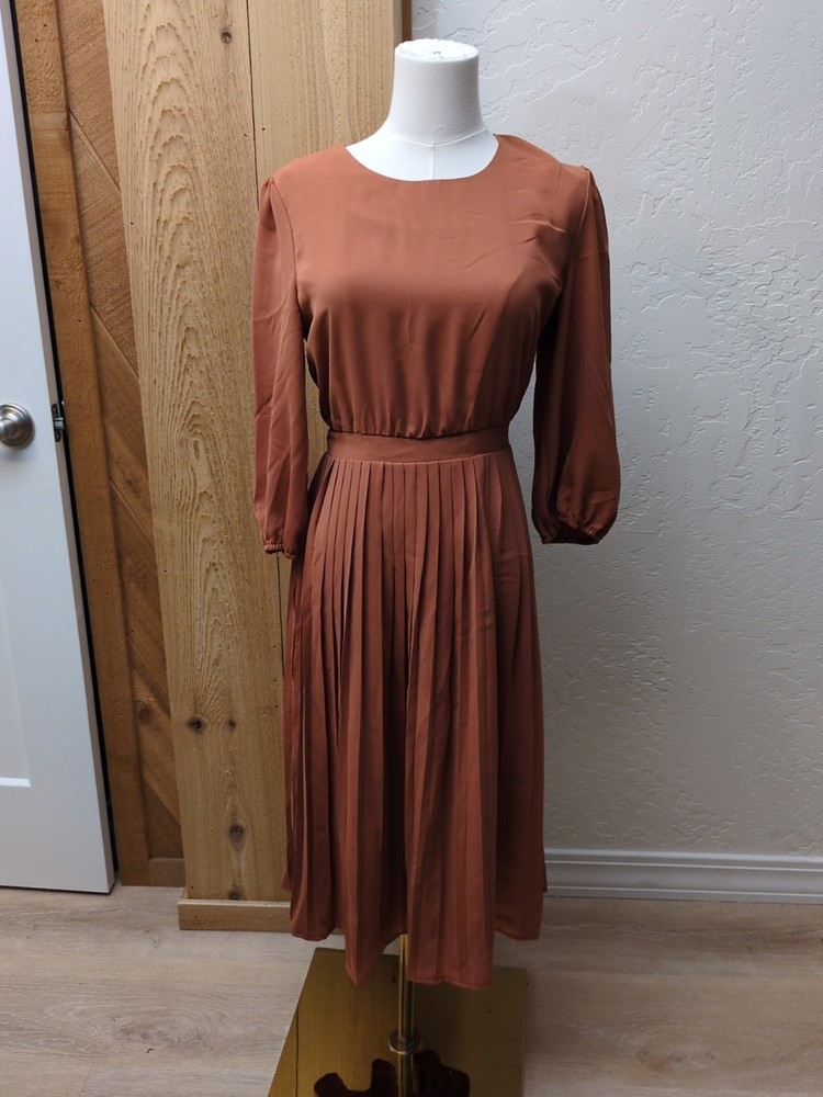 Orange Creek burnt orange flowy cotton Midi  dress sz S Small boho cottagecore