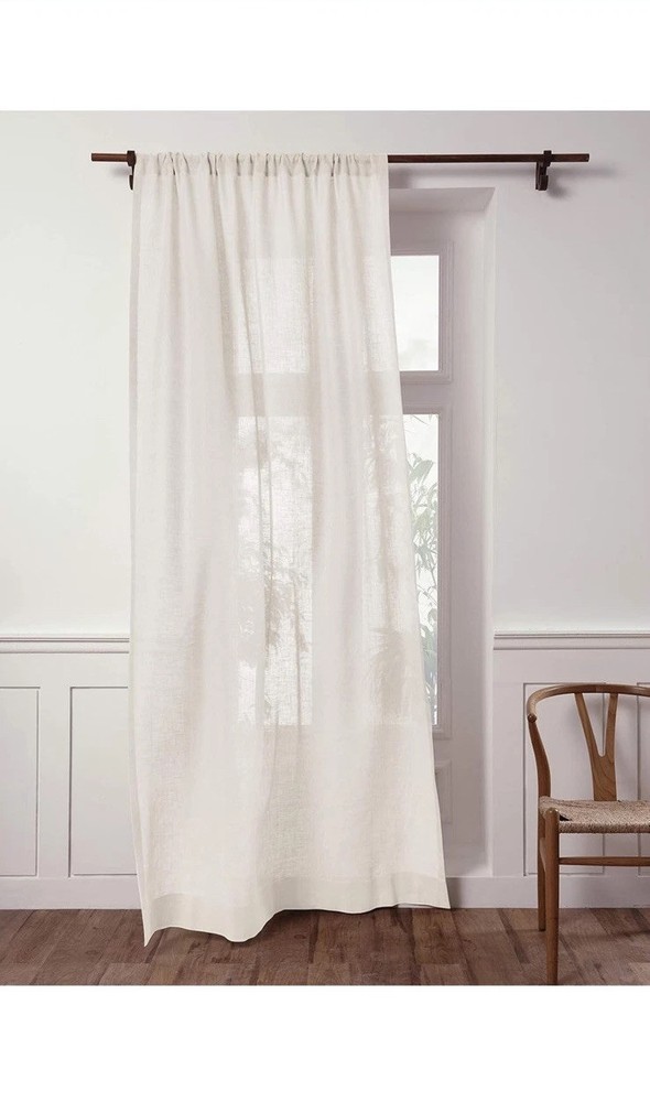 Solino Home 100% Pure Linen Sheer Ivory Curtain 52x96 Long Classic Elegance