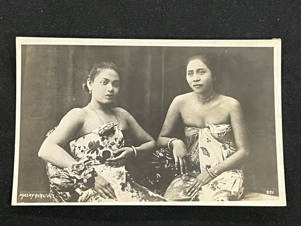 RPPC Malay Girls Ethnographic Studio Photo Postcard Dutch East Indies Antique