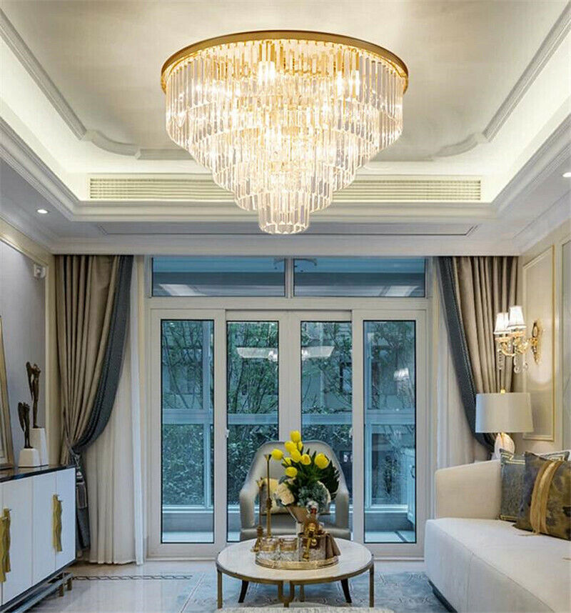 60/80cm Round Crystal Chandelier Ceiling Light Flush Mounted Luxury Lighting