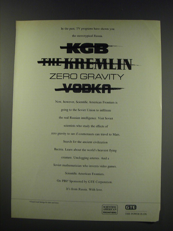 1991 GTE Scientific American Frontiers on PBS Ad - KGB The Kremlin Zero Gravity