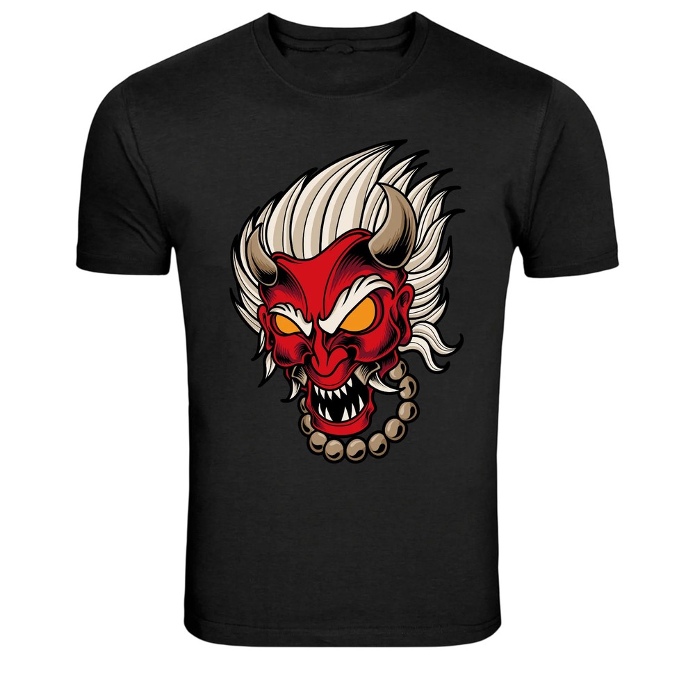 Japanese Oni Demon Mask Red Horned Graphic T-Shirt