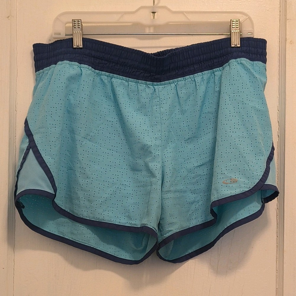 Champion DuoDry Women’s Light Blue/Navy Knit Athletic Shorts Elastic Waist