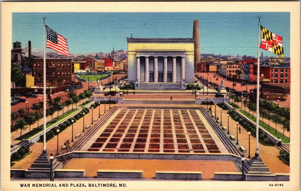 Baltimore MD-Maryland, War Memorial And Plaza, Aerial, Vintage Postcard