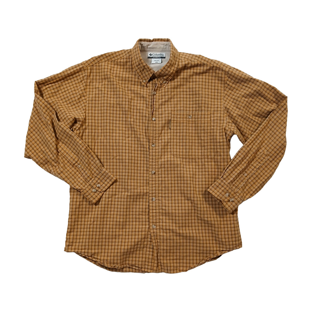 Columbia Shirt Mens L Brown Orange Check Plaid Button Down Long Sleeve Outdoor