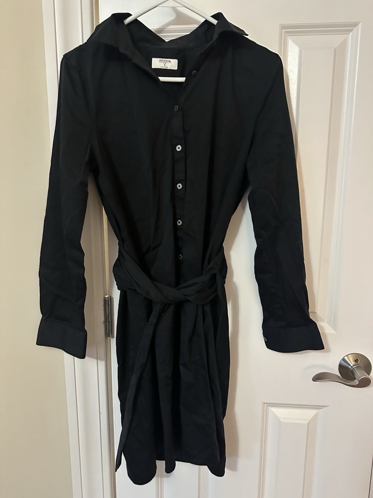 Untuckit F Women's Angelina Black Button Down  Long Sleeve Dress SZ 6 Tie Belt