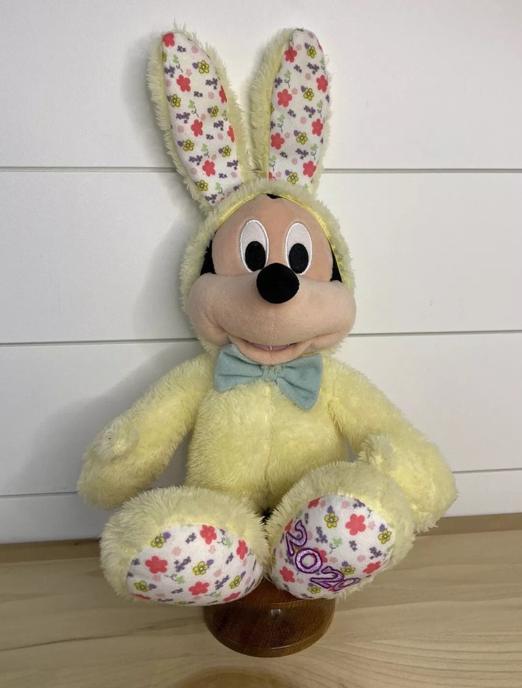 Plush MICKEY MOUSE Yellow Easter Bunny Rabbit Costume 15” Tall DISNEY Floral