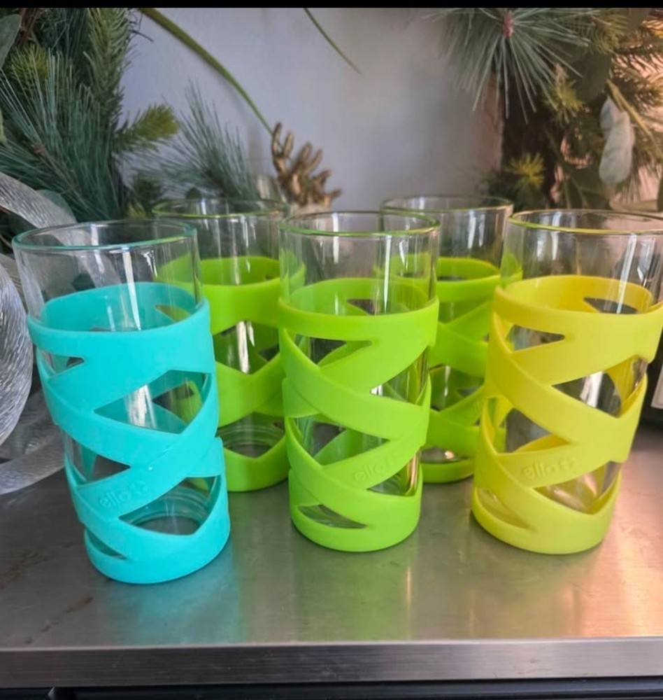 Ello Set of 5 Silicone Glass Tumblers Blue Green Yellow Dishwasher Safe