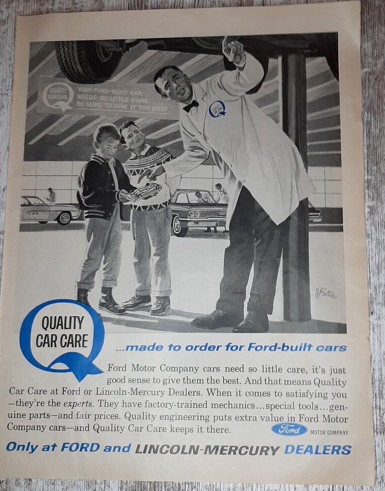 1963 Ford Vintage Print Ad Lincoln Mercury Quality Car Care Dealer Mechanic Toy
