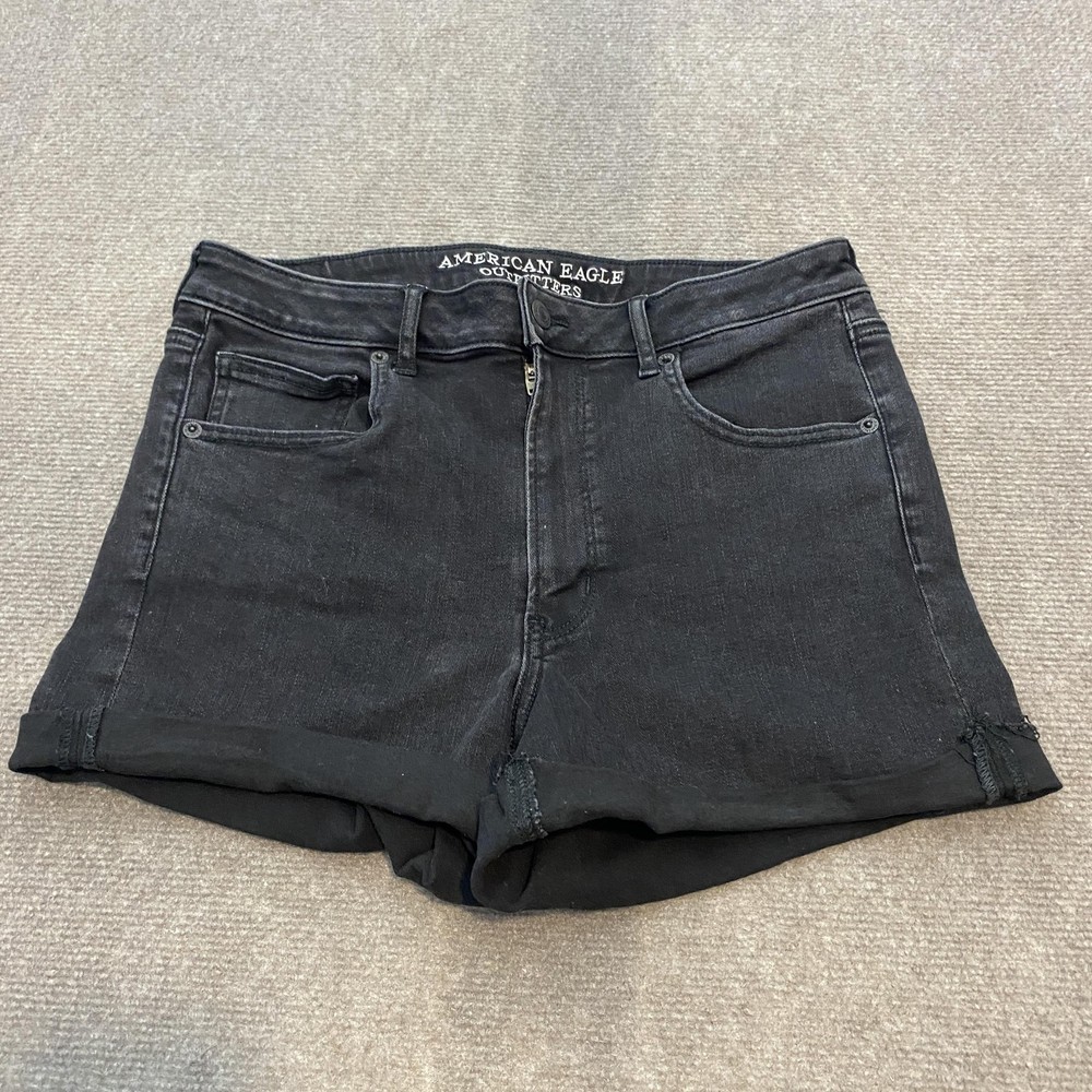 American Eagle Shorts Womens 12 Black Super Hi-Rise Shortie Denim Stretch Summer