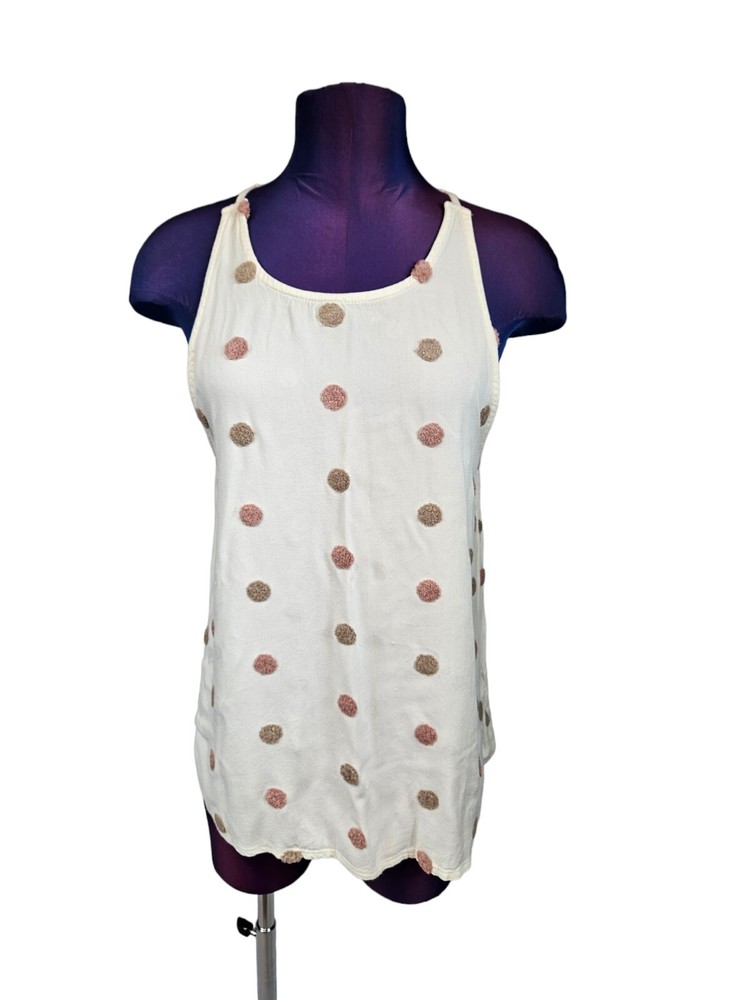 Mine Anthropologie Cream Textured Polka Dot Cami Blouse Size Large Women's V28