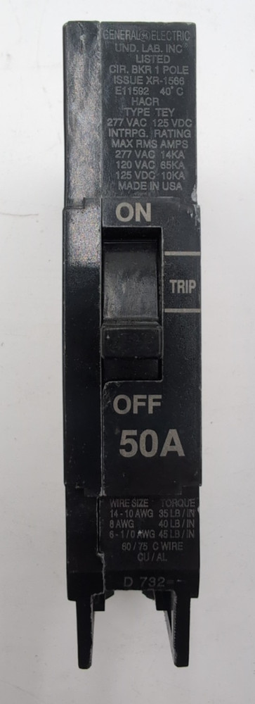 General Electric TEY150 Bolt On Circuit Breaker 50A 1P 277V TEY 50 Amp 1 Pole