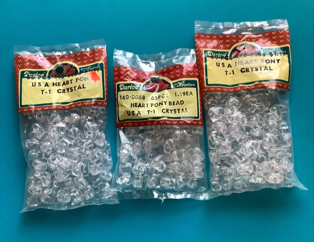 Darcie Vintage Crystal Heart Pony Beads USA 195pc Lot New in Package