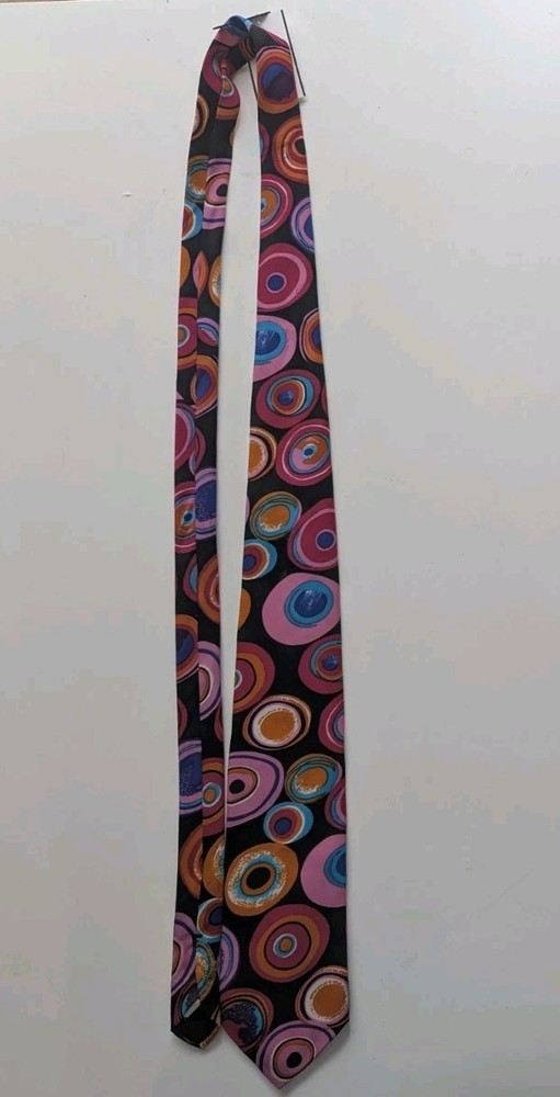 Rick Bennett Men's Tie 90s Geometric Abstract Pattern Black Pink Orange Blue
