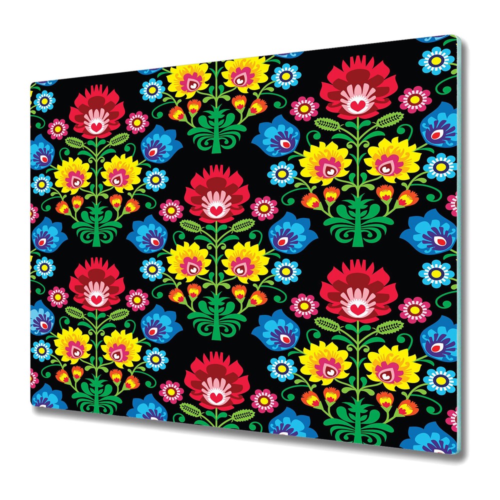 Glass Chopping Board Polish folk Colourful blue and yellow photo 60x52