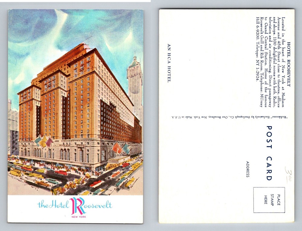 New York City NY, Hotel Roosevelt Madison Avenue at 45th Vintage Postcard