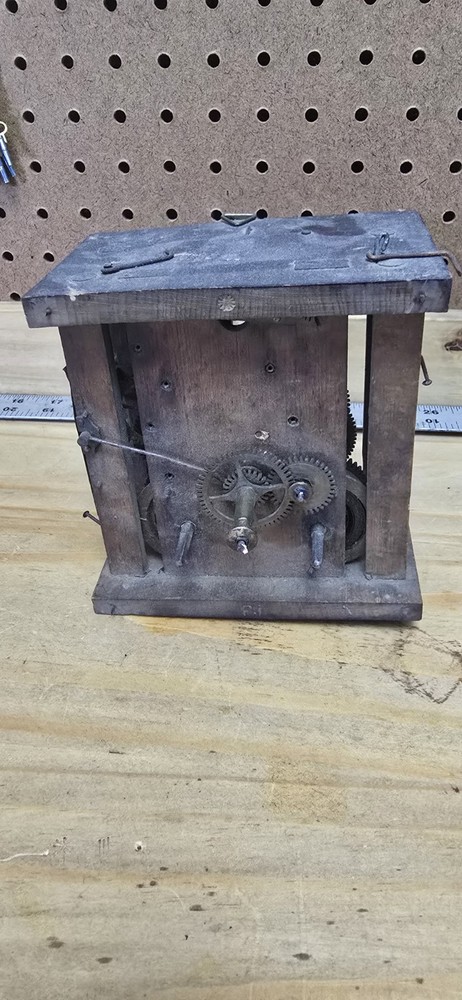 Vintage Wooden Mechanical Clock Movement Mechanism w/ Gears