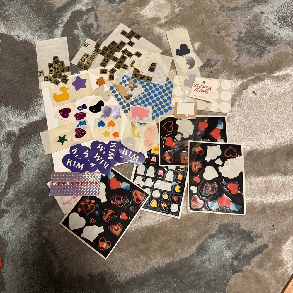 collection of various stickers, including letter stickers, decorative shapes VG
