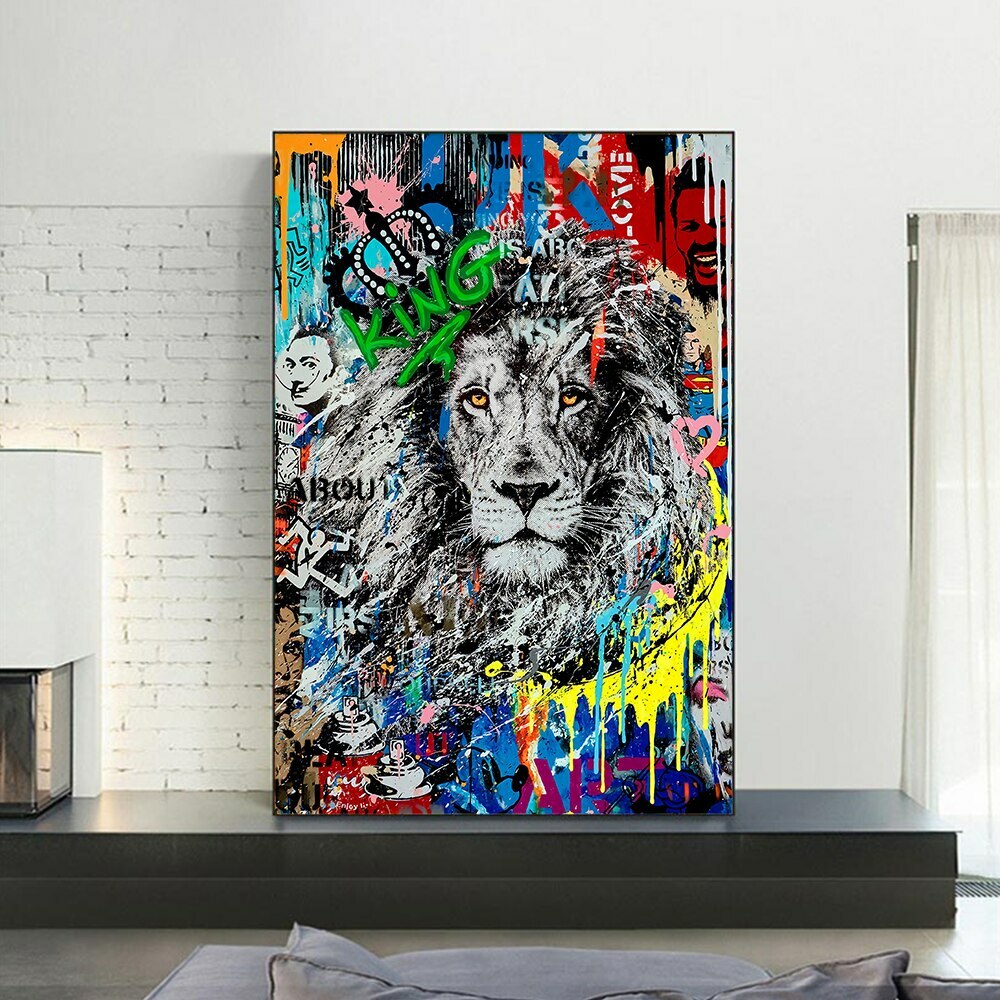 Canvas Painting Graffiti Lion King Street Art Abstract Posters Wall Decor Prints-image