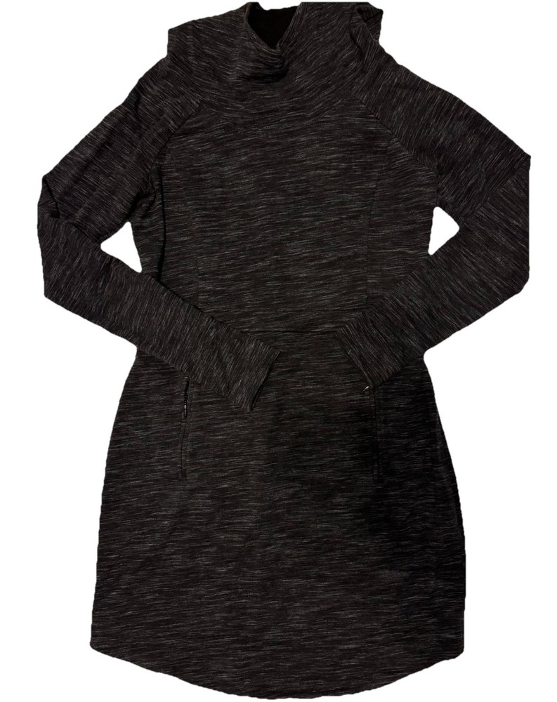 Athleta Power Down Hoodie Dress Women's Medium Black Heathe Sweatshirt Tunic