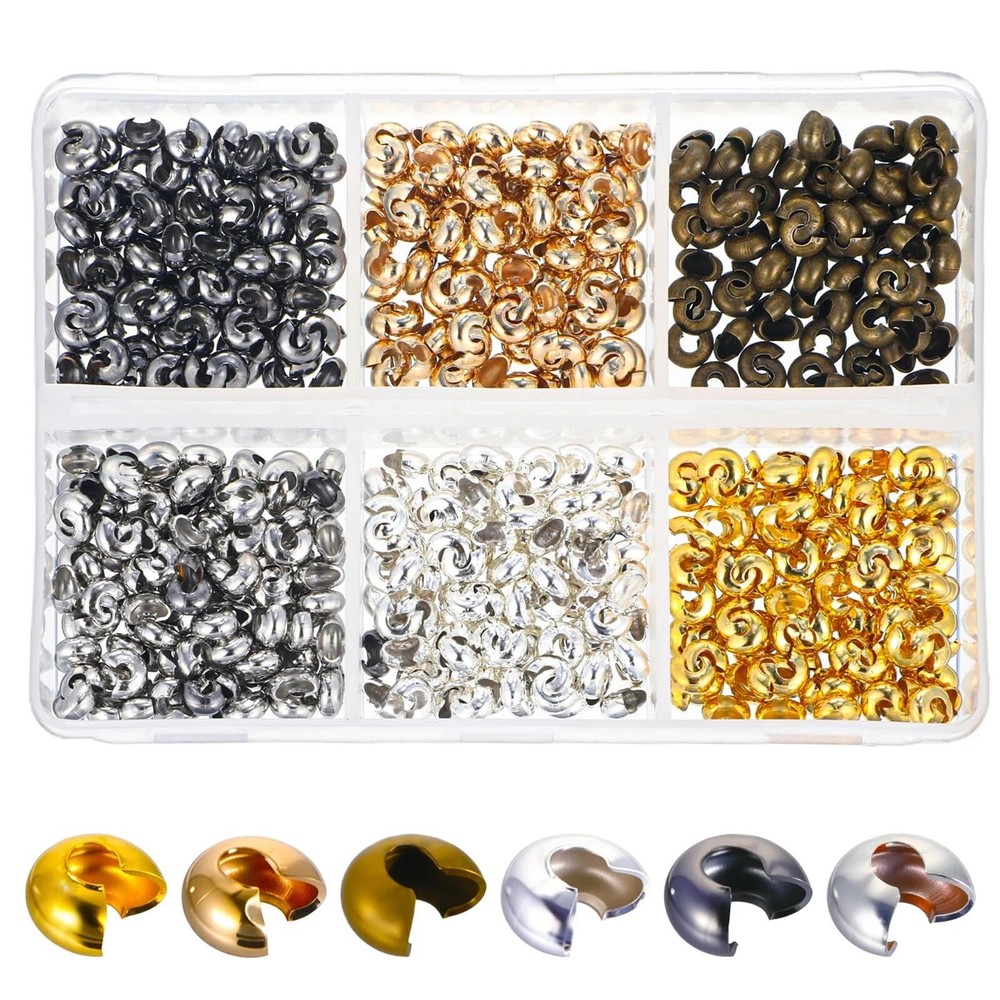 600Pcs 4mm Crimp Bead Covers Half Round Open Crimp Beads Knot Covers for Jewelry