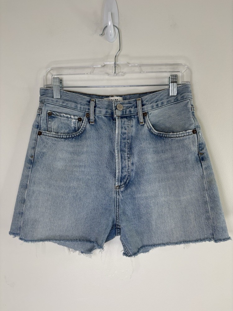 Agolde Cut-Off Short 26 Denim Frayed Raw Hem Distressed Button Fly 29x3