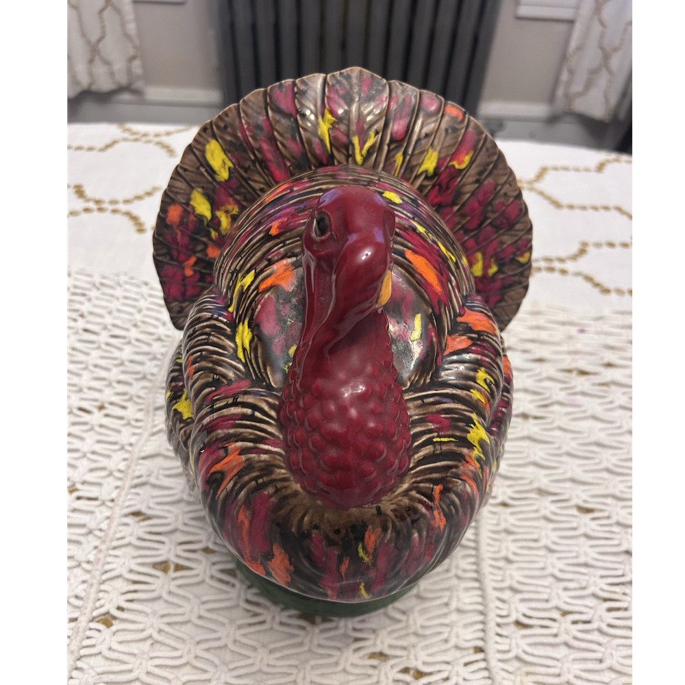 Vintage Turkey Ceramic Cookie Jar Lift-Off Lid 11x9x7