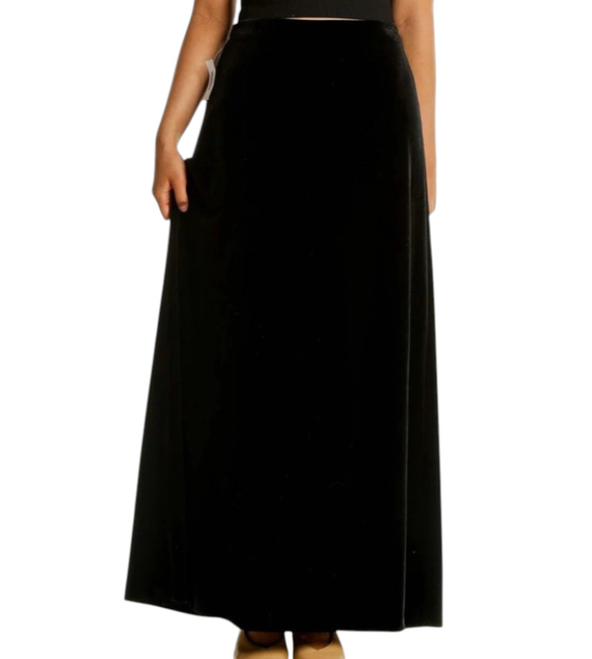 NWT Alex Evenings BLACK VELVET MAXI SKIRT Elastic Back NO SPLIT Cocktail SIZE XL