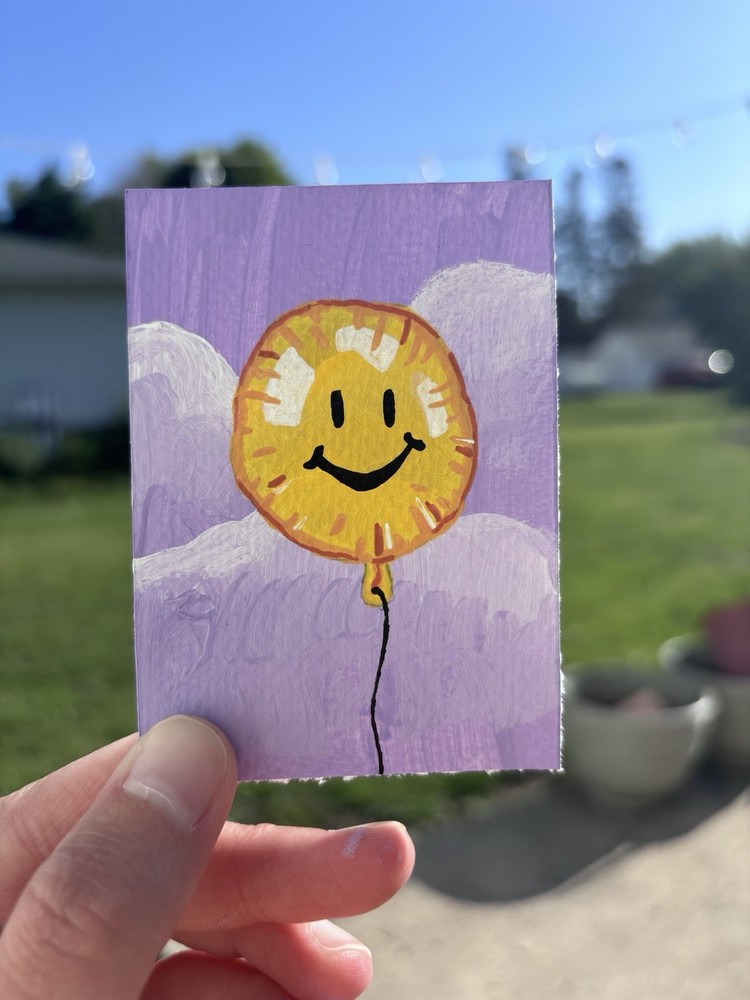 ACEO Original, Smiley Face Balloon, Acrylic Painting
