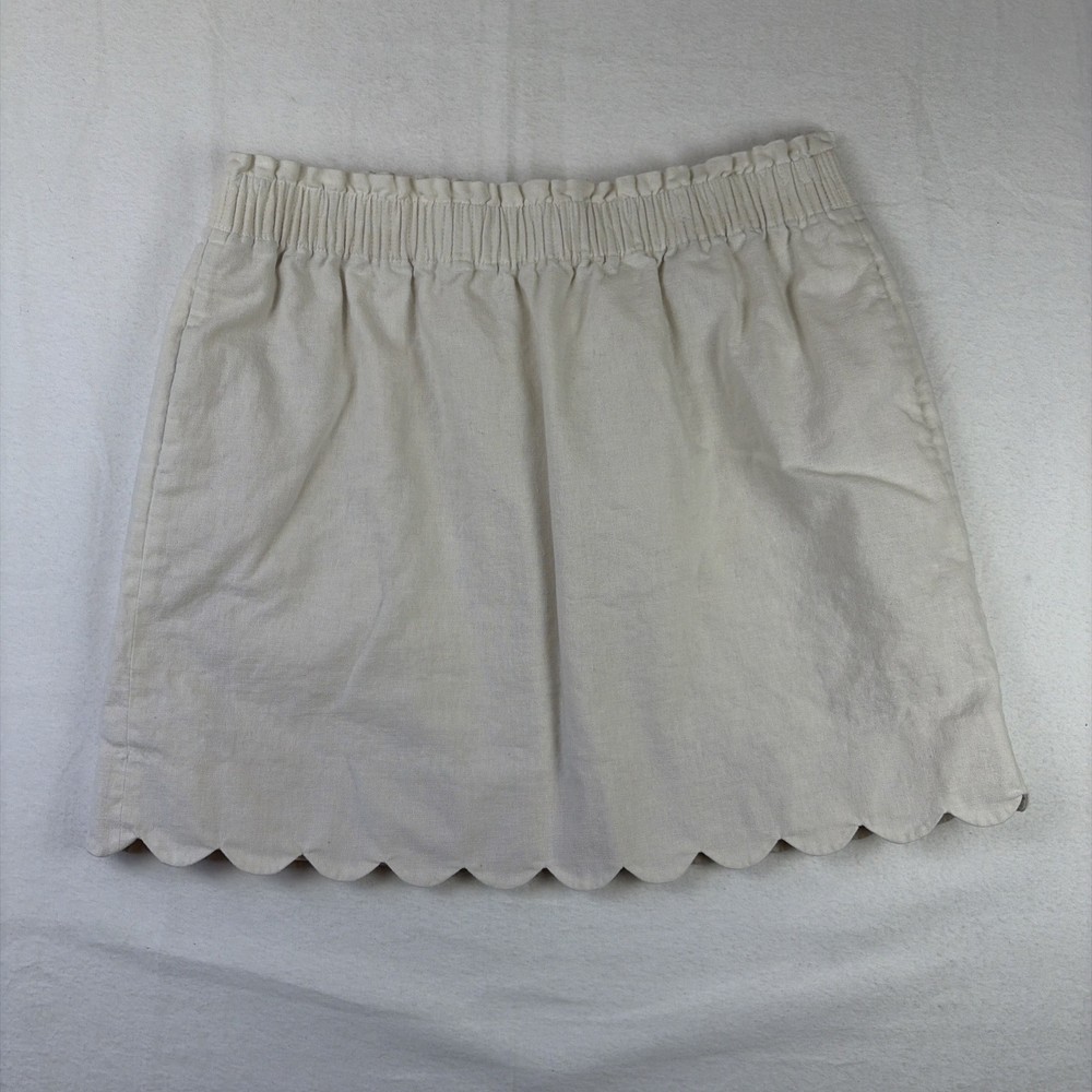 J Crew Womens Linen Scalloped A Line Skirt Size 12 Cream Preppy Classy