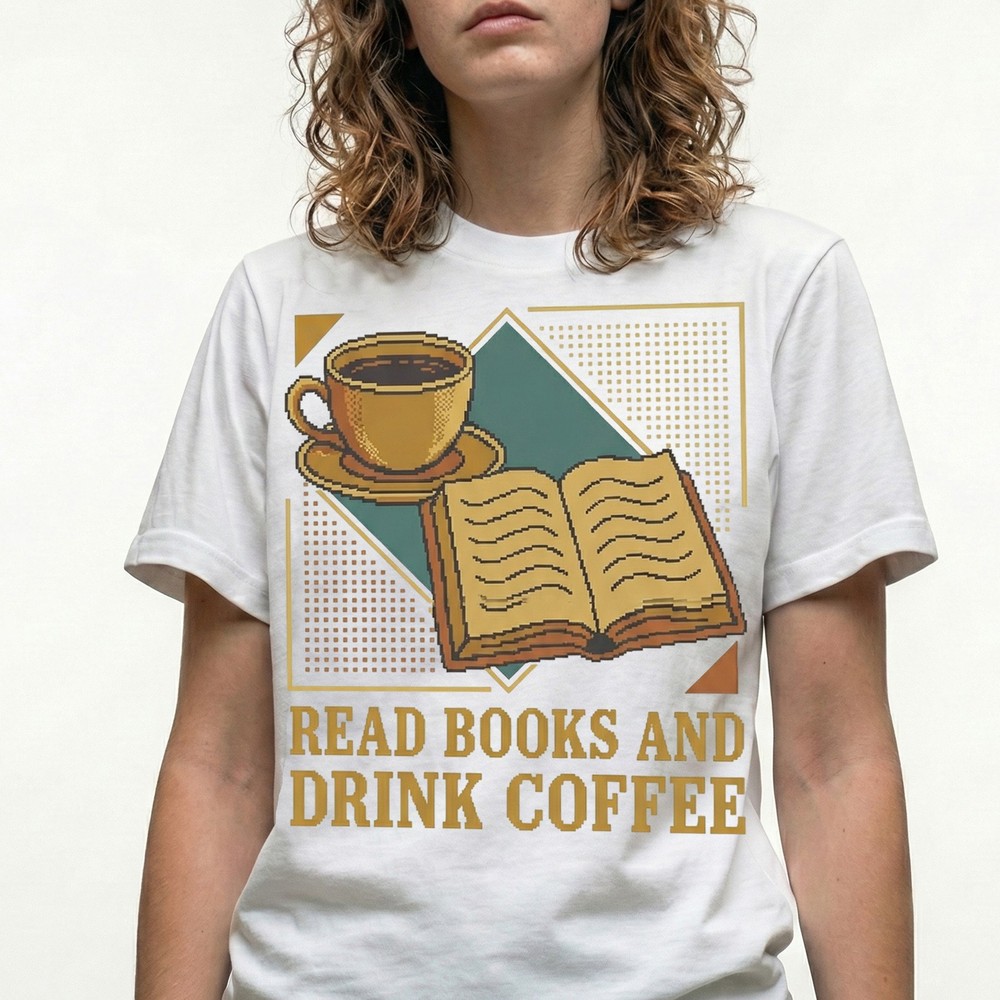 Read Books Drink Coffee T-Shirt Pixel Art Retrobit Literary Gamer Gift Tee